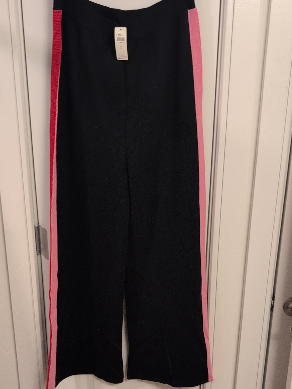 Maeve Navy Wide-Leg Pants with Pink and Red Side Stripes